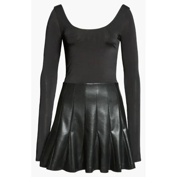 Alice + Olivia Chara Long Sleeve Minidress Faux Leather Black Size 2 $395 [jb] - Picture 2 of 10